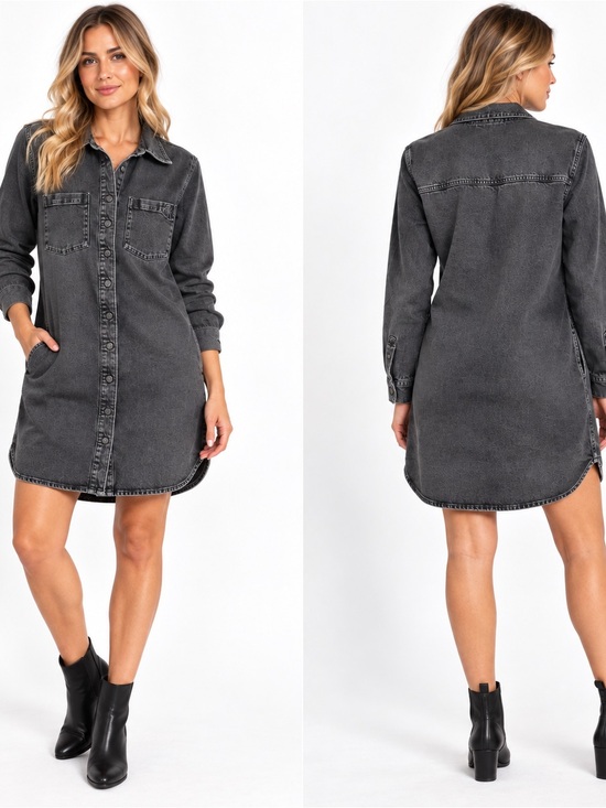 Calvin Klein Jeans Dresses & Skirts - Calvin Klein Jeans Black Wash Denim Button Front Shirt Dress M Utility Mini